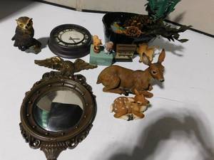lot 234 image: Box of resin deers, clock, mirror and more