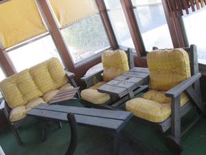 lot 12 image: Wood Outdoor Patio Furniture Set in...