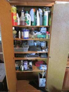 lot 29 image: Tall wood 2-door 5-tier storage cab...