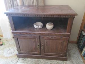 lot 58 image: Wood Multi-Media Cabinet and stonew...