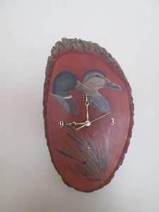 lot 77 image: Hand Crafted Wood wall clock with h...