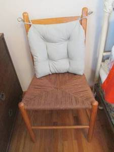 lot 90 image: Wood frame chair with Wicker Rattan...