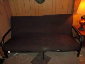 lot 123 image: Black Metal tubular framed futon co...