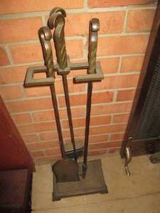lot 128 image: Heavy duty metal fireplace tools...
