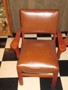 lot 132 image: Brown Leather Upholstered wood fram...