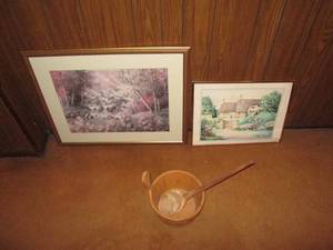 lot 153 image: Nature themed wall art and wooden b...