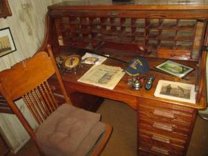 lot 161 image: Vintage Wooden Roll top desk with k...
