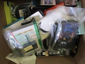 box of tv wall mounts , cords for t...