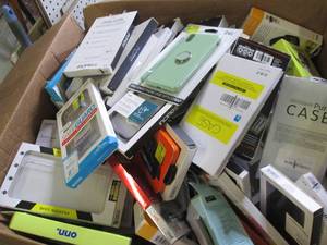 box of iphone covers, glass covers ...
