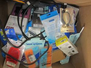 box of tv misc and phone misc ...