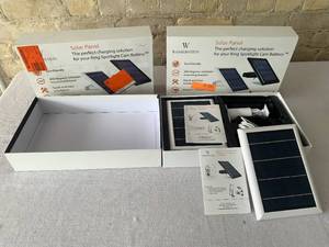 lot 123 image: Lot of 3 Two Pack Ring Spotlight camera solar Panels