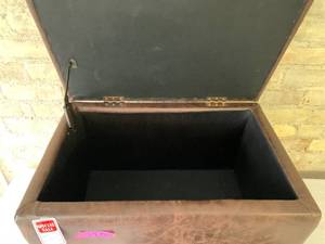 lot 170 image: Faux Leather Storage Ottoman with Throw Pillow