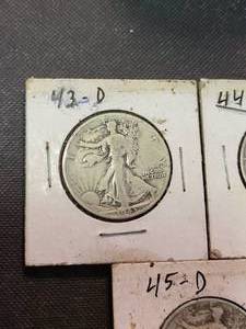 GROUP OF 3 WALKING LIBERTY HALF DOLLARS 1943-D 1944-D 1945-D
