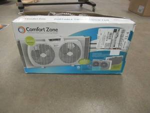 lot 312 image: Comfort Zone CZ319WT 9 Twin Window Fan with Reversible Airflow Control, Auto-Locking Expanders and 2-Speed Fan Switch, White