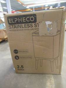 lot 374 image: ELPHECO Stainless Steel Trash Can with Lid 2.5 Gallon Motion Sensor Trash Can with Wooden Legs