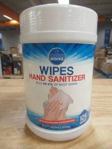 lot 441 image: LOT OF 12 - Clean Works Hand Sanitizing Wipes Tube, Wipes, 6 in x 7 in Sheet Size, Antibacterial -125 Wipes