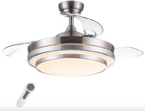 lot 553 image: POCHFAN Retractable Ceiling Fan with Lights Remote Control, 42 Inch Modern Ceiling Fan for Bedroom Living Room in 3 Color Changeable