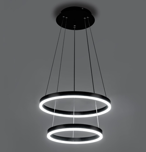 lot 555 image: Viruhaka Dimmable LED Pendant Light Dining Room 50W LED Modern Chandelier Black Living Room 2 Ring Pendant Lighting Entryway with 59in Cord Adjustable,6000K Daylight