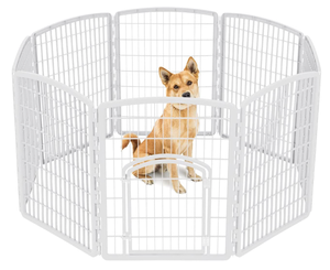 lot 471 image: IRIS USA 34 Exercise 8-Panel Pet Playpen with Door - Customizable in White