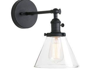 lot 486 image: Pathson Industrial Wall Sconce with Switch, Indoor Wall Lighting Fixtures with Funnel Clear Glass Shade