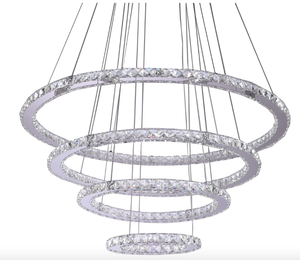 lot 588 image: Ceiling PendantChandelier Light - 4 Rings - Cool White LED Light