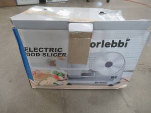 lot 677 image: Borlebbi 200W Electric Food Slicer with 2 Removable 7.5 Stainless Steel Blades