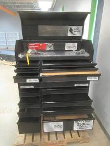 lot 100 image: LOWERED RESERVE Husky 52 in. W x 21.5 in. D Heavy Duty 15-Drawer Combination Rolling Tool Chest Top Tool Cabinet with LED Light in Matte Black ($800 DOLLAR RESERVE BRAND NEW FANTASTIC CONDITION)