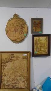 lot 12 image: 4- Framed Vintage Tapestries