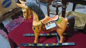 lot 73 image: Carved Home Decor Rocking Horse