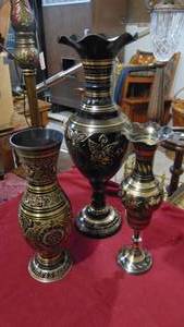 lot 79 image: 3- Brass Decorative Vases