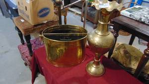 lot 82 image: Brass Vase and Brass Magazine Rack