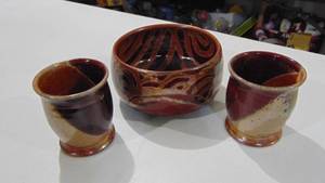 lot 93 image: 3-Pottery Pieces form North Dakota Museum of Art