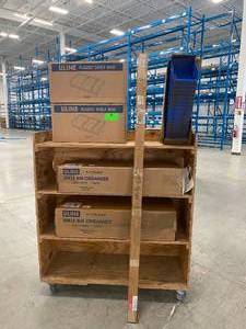 lot 33 image: Lot of Uline Plastic Bins with Shelf Bin Organizer