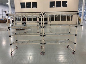 lot 74 image: Lot of 2 - Metal Framed Rolling Shelving Carts