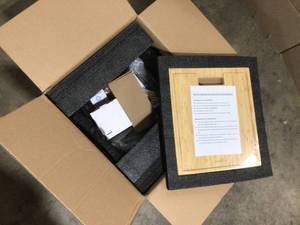 lot 15 image: Glacier Bay Zero Radius Undermount 18G Black Stainless Steel 17 in. Single Bowl Workstation Bar Sink with Black Folding Faucet, Open Box, Review all pictures