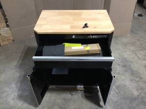 lot 31 image: Husky Ready-to-Assemble 24-Gauge Steel 1-Drawer 2-Door Garage Base Cabinet in Black (28 in. W x 33 in. H x 18 in. D, Review all pictures