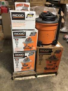 lot 35 image: Mix Lot of Ridgid Shop Vacuums, Various Sizes and Models,Customer returns, Review all pictures