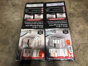 HyLoft White Adjustable Metal Overhead Garage Storage Rack (45 in W x 45 in D), Lot of 4, Customer returns, Review all pictures
