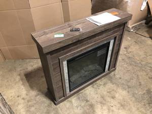 Grafton 40 in. Freestanding Travertine Surround Electric Fireplace Costumer returns  See Pics
