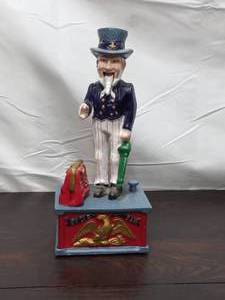 lot 4 image: Old Cast Iron Mechanical Uncle Sam Bank