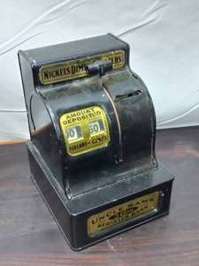 lot 33 image: Vintage Uncle Sams 3 Coin Register Bank