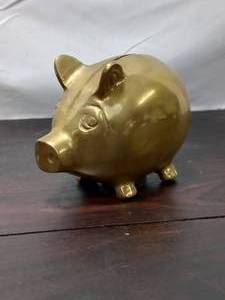lot 68 image: Vintage Solid Brass Piggy Bank
