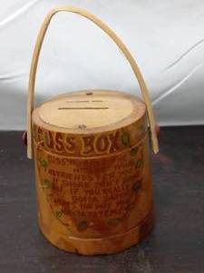 lot 117 image: Vintage Wood Cuss Box Bank