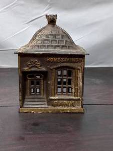 lot 133 image: Old Cast Iron Home Savings Bank Coin Bank