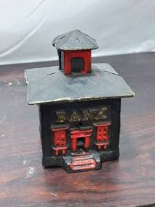 lot 136 image: Old Cast Iron Miniature Bank Coin Bank