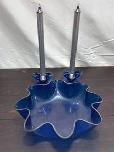 lot 194 image: Vintage Cobalt Blue Plastic Bowl And Candlestick Holders