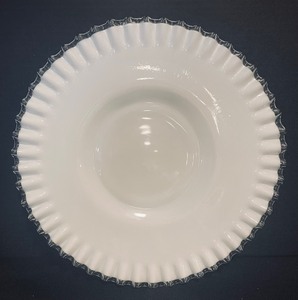 lot 166 image: Vintage Fenton Silver Crest Platter and Candle Holders with Ruffled Edges