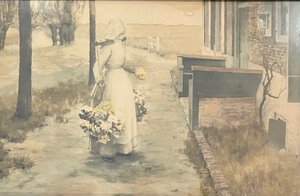 lot 168 image: Vintage Flower Girl in Holland Framed Print by George Hitchcock