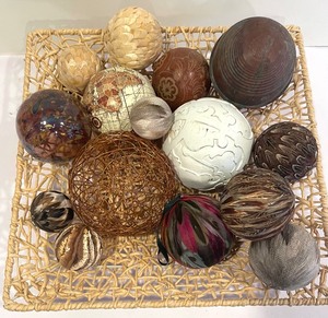 lot 195 image: Woven Basket with Decorative Balls