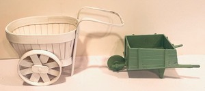 lot 300 image: Grouping of Miniature Wheelbarrows that are Wooden, Glass, Porcelain, Metal and More